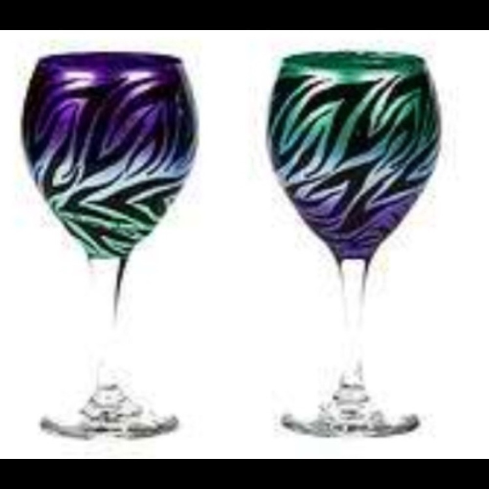 Pair of zebra hand painted wine glasses